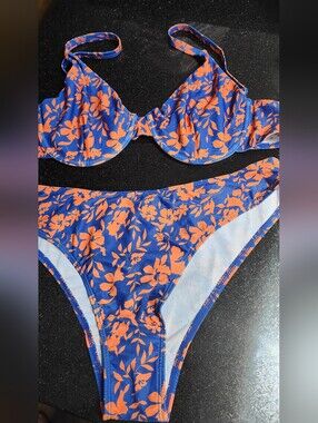 Blue & Orange Floral Bikini Set Size XL
